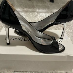 Manolo Blahnik Milas Patent Black Heels Size 38 Authentic
